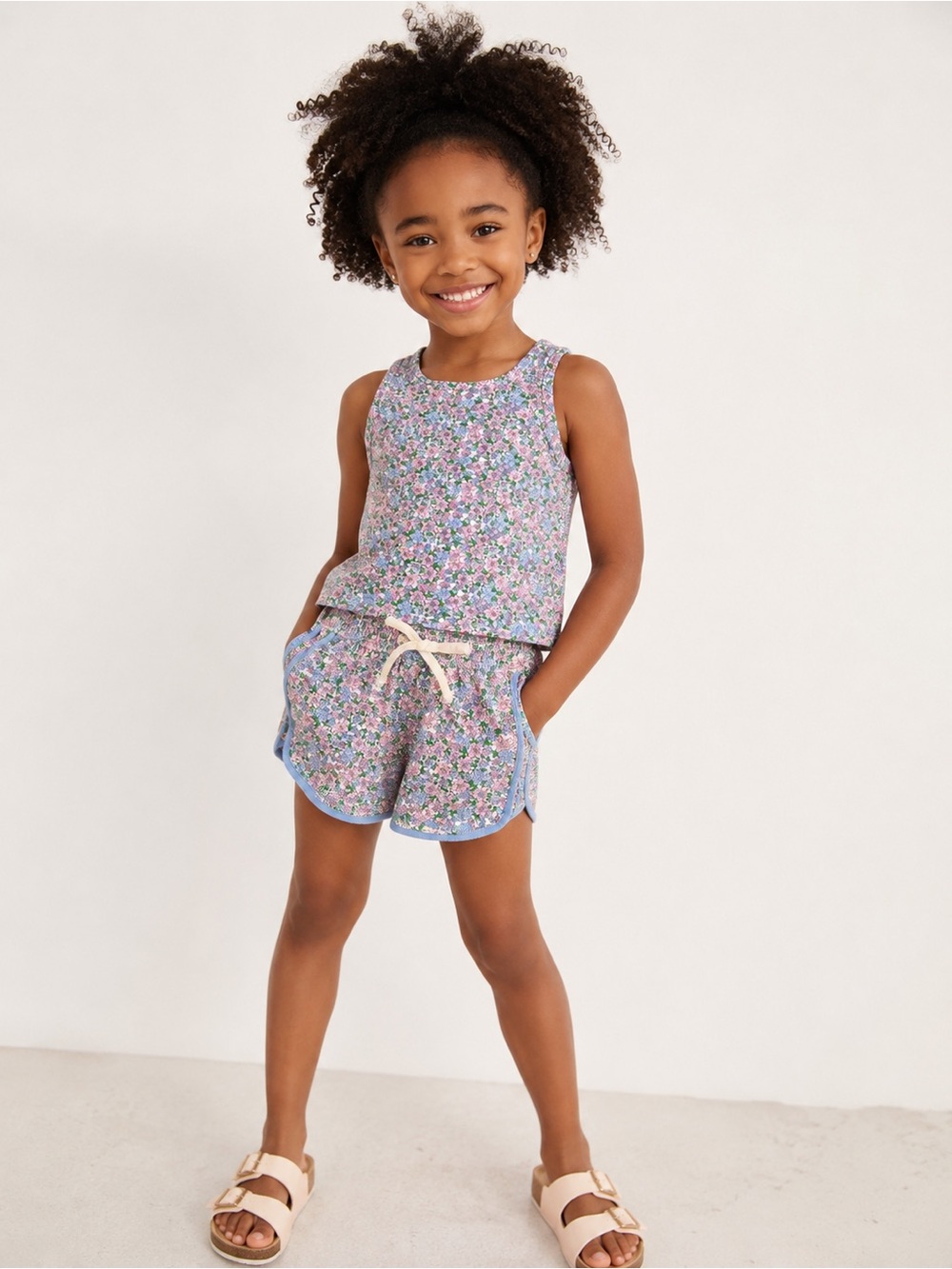 Crewcuts Girls Floral Active Set Tank & Shorts Size S (6-7) Preppy Kidcore